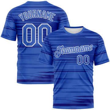 Custom Light Blue Royal-White 3D Pattern Dynamic Lineal Stripe Gradient Performance T-Shirt