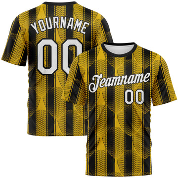 Custom Old Gold White-Black 3D Pattern Abstract Geometric Vertical Stripe Performance T-Shirt