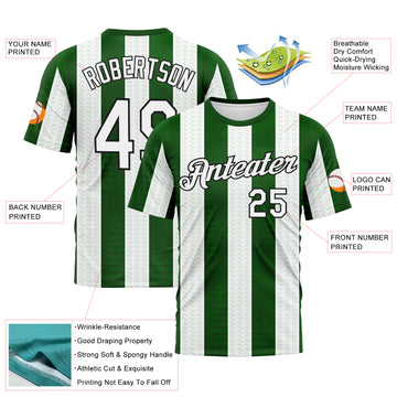Custom Grass Green White-Black 3D Pattern Vertical Stripe Vintage Style Performance T-Shirt