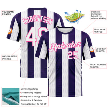 Custom Purple White-Pink 3D Pattern Vertical Stripe Vintage Style Performance T-Shirt