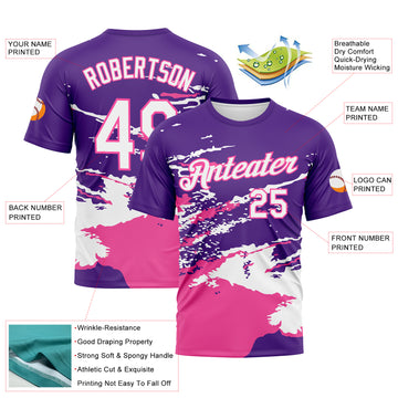 Custom Purple White-Pink 3D Pattern Splash Performance T-Shirt