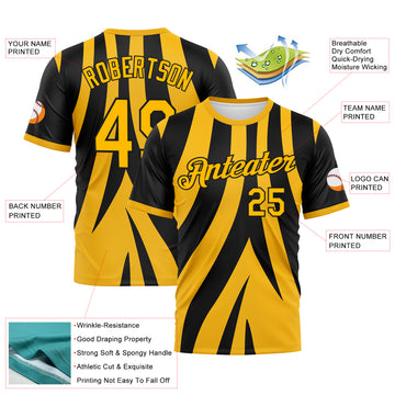 Custom Black-Gold 3D Pattern Jagged Stripe Abstract Geometric Performance T-Shirt