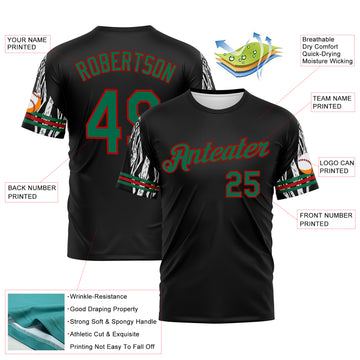 Custom Black Kelly Green-Red 3D Pattern Zebra Performance T-Shirt