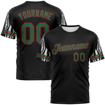 Custom Black Kelly Green-Red 3D Pattern Zebra Performance T-Shirt