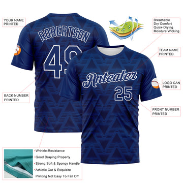 Custom US Navy Blue Navy-White 3D Pattern Geometric Diamond Performance T-Shirt