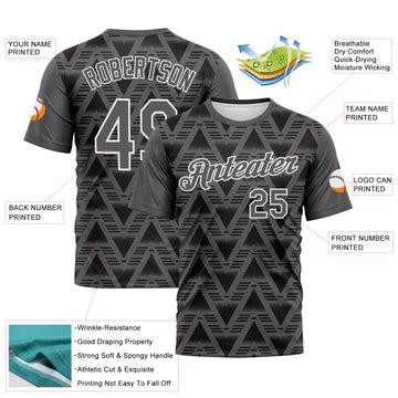 Custom Steel Gray Black-White 3D Pattern Geometric Diamond Performance T-Shirt
