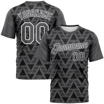 Custom Steel Gray Black-White 3D Pattern Geometric Diamond Performance T-Shirt
