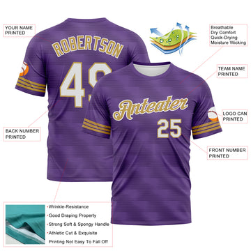 Custom Purple White-Old Gold 3D Pattern Phantom Subtle Grid Performance T-Shirt