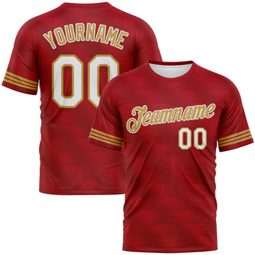 Custom Red White-Old Gold 3D Pattern Phantom Subtle Grid Performance T-Shirt