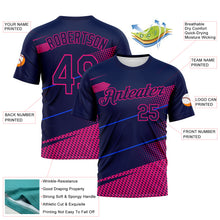 Load image into Gallery viewer, Custom Navy-Hot Pink 3D Pattern Diagonal Stripe Halftone Performance T-Shirt
