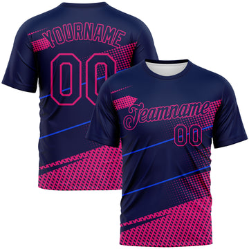 Custom Navy-Hot Pink 3D Pattern Diagonal Stripe Halftone Performance T-Shirt