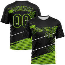 Load image into Gallery viewer, Custom Black Neon Green-White 3D Pattern Diagonal Stripe Halftone Performance T-Shirt
