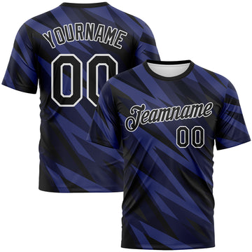 Custom Black Purple-White 3D Pattern Jagged Stripe Lightning Bolt Performance T-Shirt
