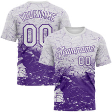 Laden Sie das Bild in den Galerie-Viewer, Custom White-Purple 3D Pattern Cracked Ink Grunge Jazz Style Performance T-Shirt
