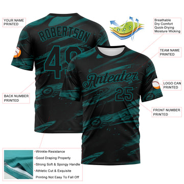 Custom Black-Teal 3D Pattern Lava Splash Ink Wash Performance T-Shirt