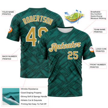 Custom Midnight Green Old Gold Teal-White 3D Pattern Tribal Ethnic Design Performance T-Shirt