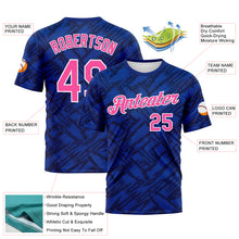 Charger l'image dans la galerie, Custom Royal Pink Navy Thunder Blue-White 3D Pattern Tribal Ethnic Design Performance T-Shirt
