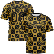 Load image into Gallery viewer, Custom Black-Old Gold 3D Pattern Christmas Buffalo Check Performance T-Shirt
