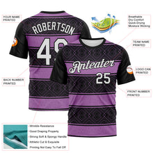 Charger l'image dans la galerie, Custom Black White-Purple 3D Pattern Tribal Geometric Horizontal Stripe Performance T-Shirt

