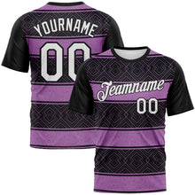 Charger l'image dans la galerie, Custom Black White-Purple 3D Pattern Tribal Geometric Horizontal Stripe Performance T-Shirt
