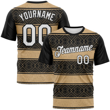 Custom Black White-City Cream 3D Pattern Tribal Geometric Horizontal Stripe Performance T-Shirt