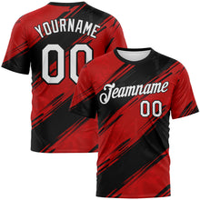 Charger l'image dans la galerie, Custom Red White-Black 3D Pattern Brush Stroke Graffiti Diagonal Split Performance T-Shirt
