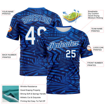 Custom Navy White Royal-Blue 3D Pattern Hard Slash Abstract Geometric Performance T-Shirt