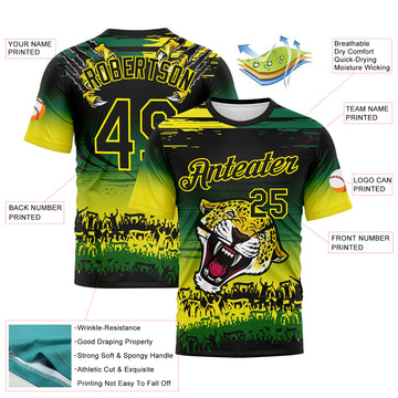 Custom Black Kelly Green-Light Yellow 3D Pattern Leopard Performance T-Shirt