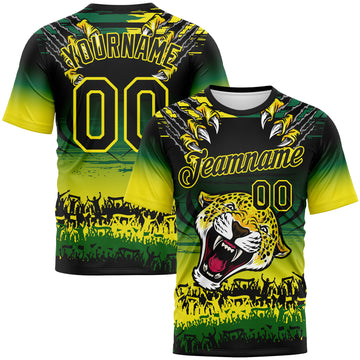 Custom Black Kelly Green-Light Yellow 3D Pattern Leopard Performance T-Shirt