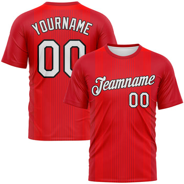 Custom Red White-Black 3D Pattern Vertical Stripe Performance T-Shirt