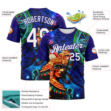 Custom Dark Purple-White 3D Pattern Azteca Huitzilopochtli Performance T-Shirt