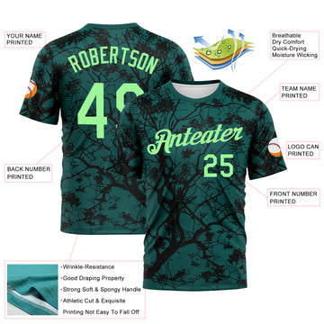 Custom Midnight Green Pea Green-Black 3D Pattern Arbol Jungle Camo Performance T-Shirt