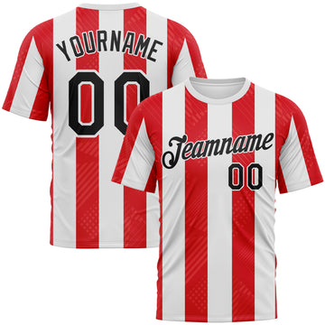 Custom Red Black-White 3D Pattern Vertical Stripe Classic Performance T-Shirt