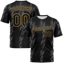Load image into Gallery viewer, Custom Black Steel Gray-Old Gold 3D Pattern Grunge Slash Performance T-Shirt
