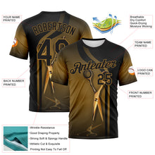 Load image into Gallery viewer, Custom Black-Old Gold 3D Pattern Scissors Barber Shop Performance T-Shirt
