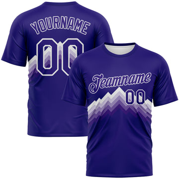 Custom Dark Purple-White 3D Pattern Zigzag Step Fade Effect Performance T-Shirt