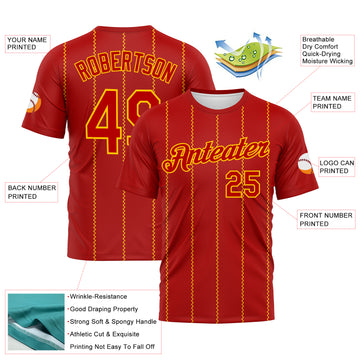 Custom Red-Yellow 3D Pattern Zigzag Vertical Stripe Classic Performance T-Shirt
