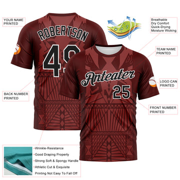 Custom Crimson Black-White 3D Pattern Tribal Geometric Performance T-Shirt