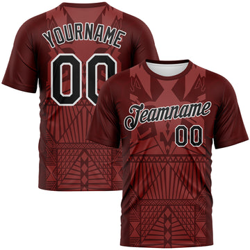 Custom Crimson Black-White 3D Pattern Tribal Geometric Performance T-Shirt