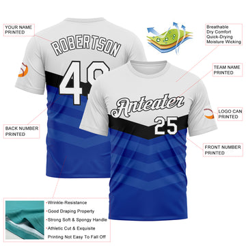 Custom White Black-Royal 3D Pattern Chevron Stripe Fade Effect Performance T-Shirt