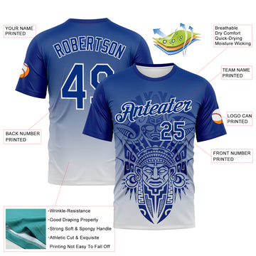 Custom Royal-White 3D Pattern Azteca Degrade Effect Performance T-Shirt