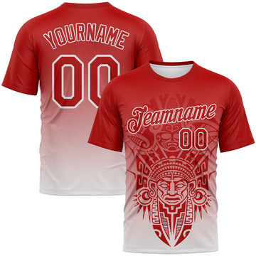 Custom Red-White 3D Pattern Azteca Degrade Effect Performance T-Shirt