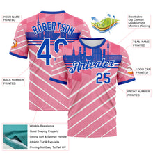 Charger l'image dans la galerie, Custom Neon Pink Thunder Blue-White 3D Pattern Munich Skyline Diagonal Stripe Performance T-Shirt
