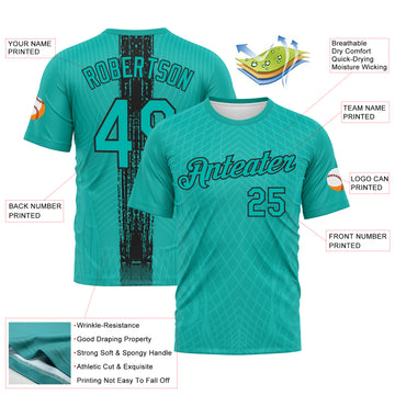 Custom Aqua-Black 3D Pattern Geometric Diamond Performance T-Shirt