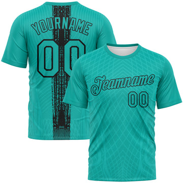 Custom Aqua-Black 3D Pattern Geometric Diamond Performance T-Shirt