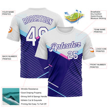Load image into Gallery viewer, Custom White-Dark Purple 3D Pattern Geometric Speed Line Chevron Stripe Performance T-Shirt
