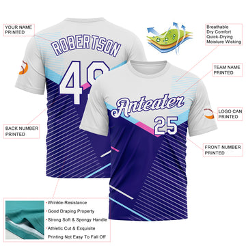 Custom White-Dark Purple 3D Pattern Geometric Speed Line Chevron Stripe Performance T-Shirt
