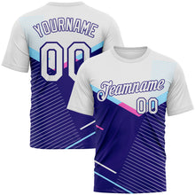 Load image into Gallery viewer, Custom White-Dark Purple 3D Pattern Geometric Speed Line Chevron Stripe Performance T-Shirt

