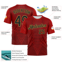 Load image into Gallery viewer, Custom Red Black-Old Gold 3D Pattern Pixel Vertical Stripe Hexagon Performance T-Shirt
