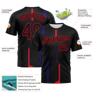 Custom Black Dark Purple-Fire Red 3D Pattern Geometric Performance T-Shirt